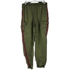 So Green Cargo Jogger Pants Stripe Detail Size Medium Elastic Waist 100% Tencel